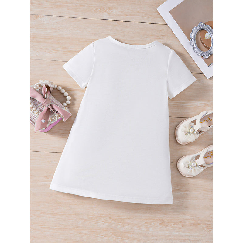 Girl White Catoon Princess little Print A-Line Cotton Dress