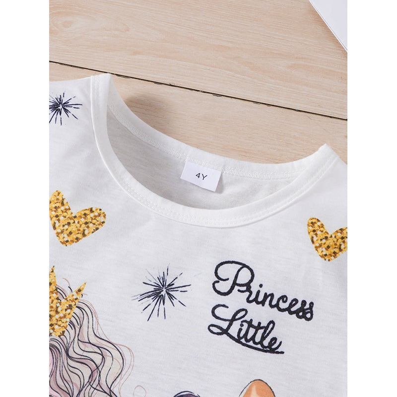 Girl White Catoon Princess little Print A-Line Cotton Dress
