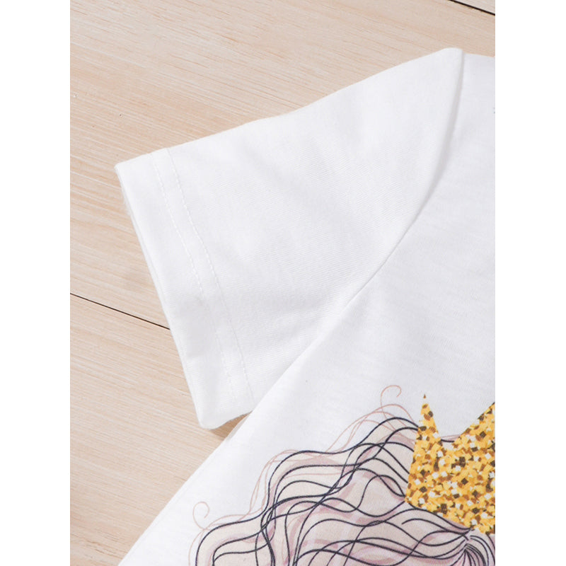 Girl White Catoon Princess little Print A-Line Cotton Dress
