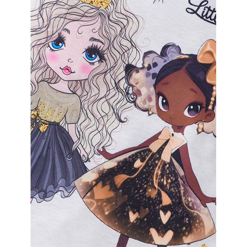 Girl White Catoon Princess little Print A-Line Cotton Dress