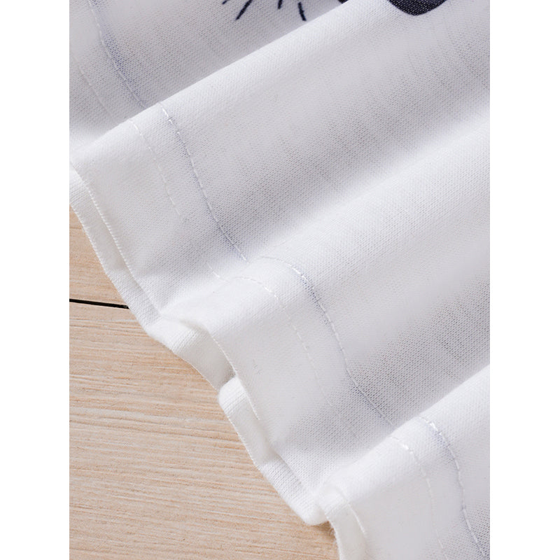 Girl White Catoon Princess little Print A-Line Cotton Dress