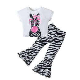 Girls Printed Short Sleeves Round Neck Cotton Top with Palazzos