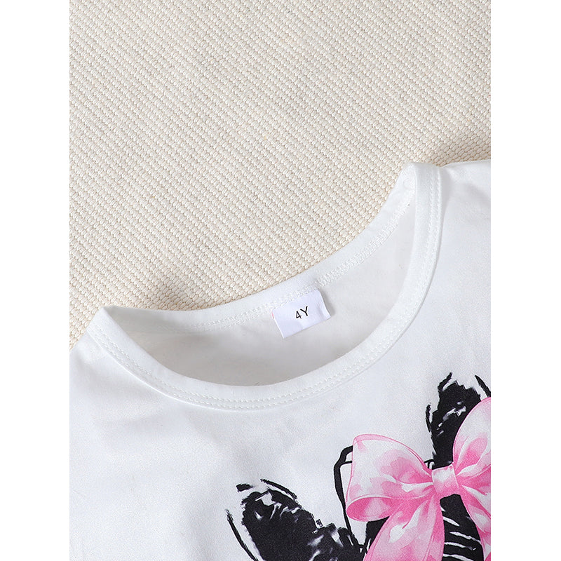Girls Printed Short Sleeves Round Neck Cotton Top with Palazzos