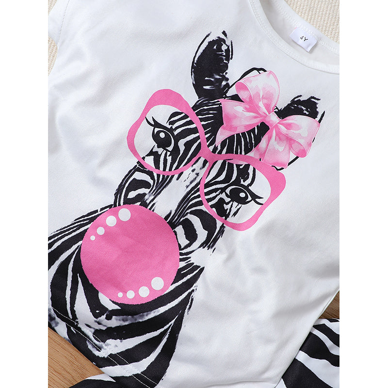 Girls Printed Short Sleeves Round Neck Cotton Top with Palazzos