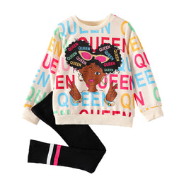 Girls White & Black Printed T-shirt With Pyjamas