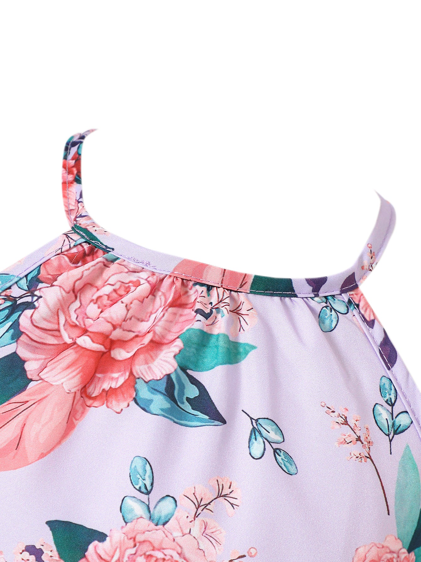 Girls Pink Floral Printed Cotton Top with Trousers