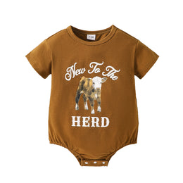 Brown Infant Boys Cow Printed Cotton Bodysuit