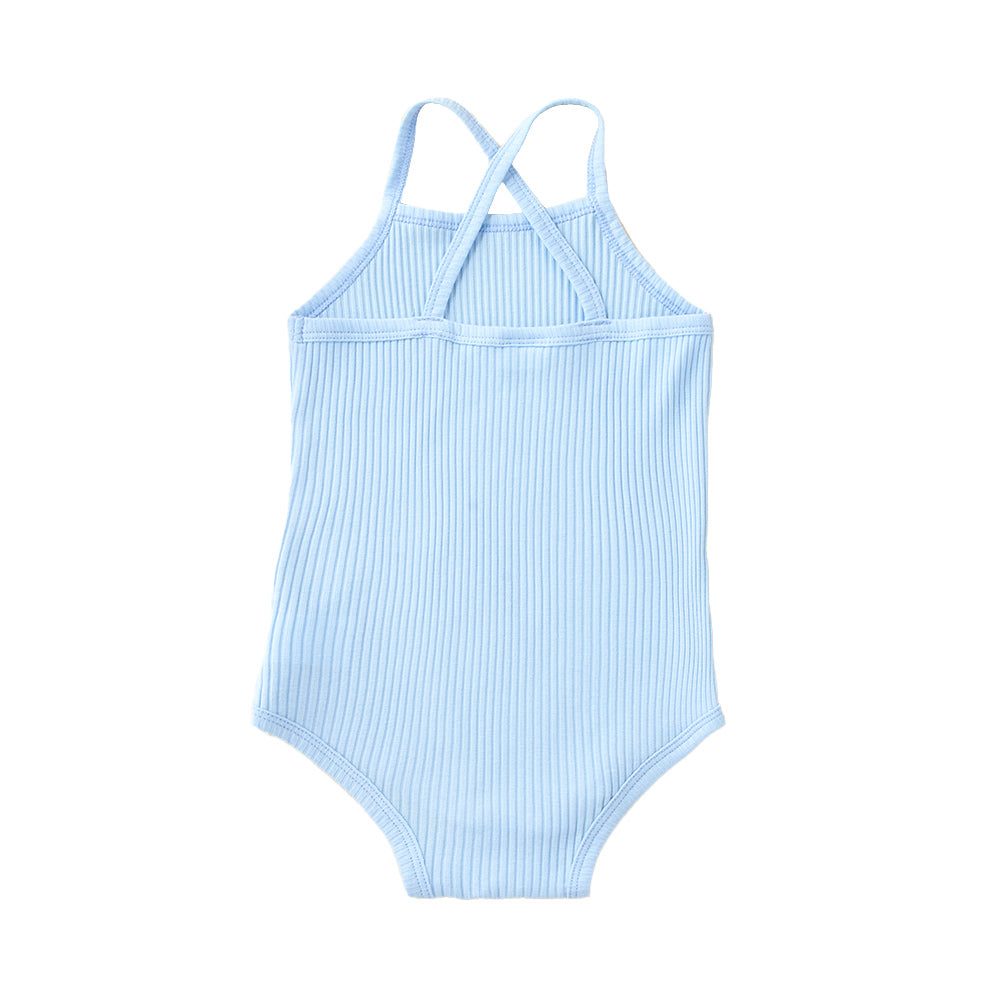 Blue Infant Boys Striped Shoulder Cotton Straps Sleeveless Bodysuit