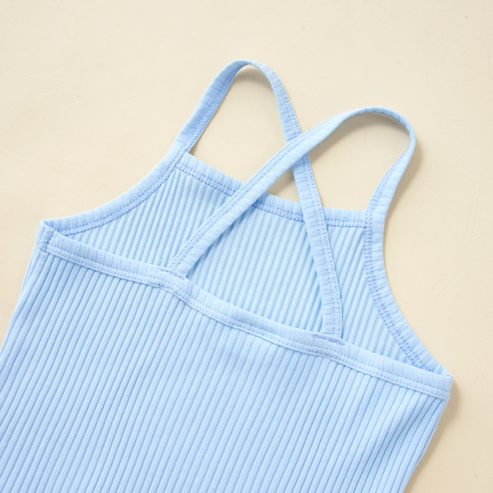 Blue Infant Boys Striped Shoulder Cotton Straps Sleeveless Bodysuit