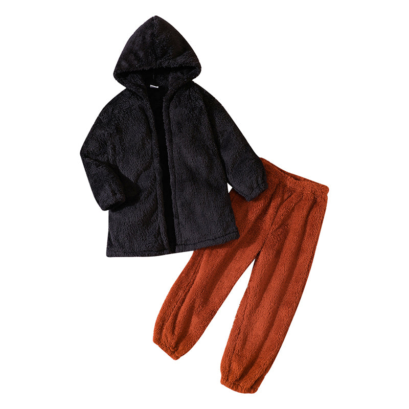 Boys Black & Brown Fur Hood Coat With Pyjama