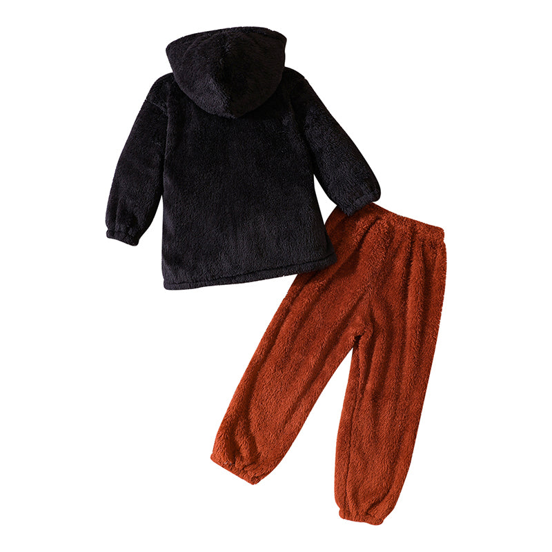 Boys Black & Brown Fur Hood Coat With Pyjama
