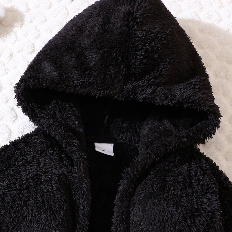 Boys Black & Brown Fur Hood Coat With Pyjama
