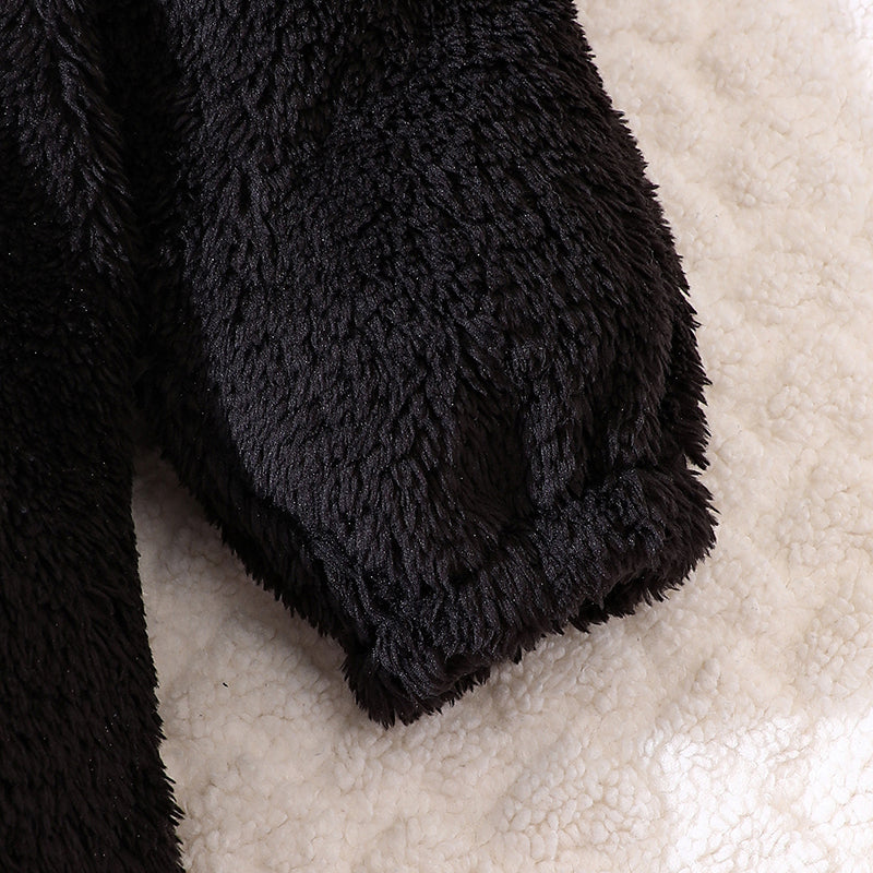 Boys Black & Brown Fur Hood Coat With Pyjama