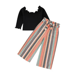 Girls Black & Orange Top with Pyjamas