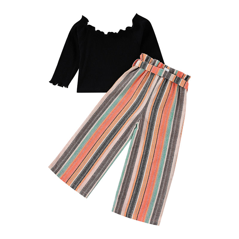 Girls Black & Orange Top with Pyjamas