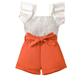 Girls Short Sleeves Square Neck Top with Shorts