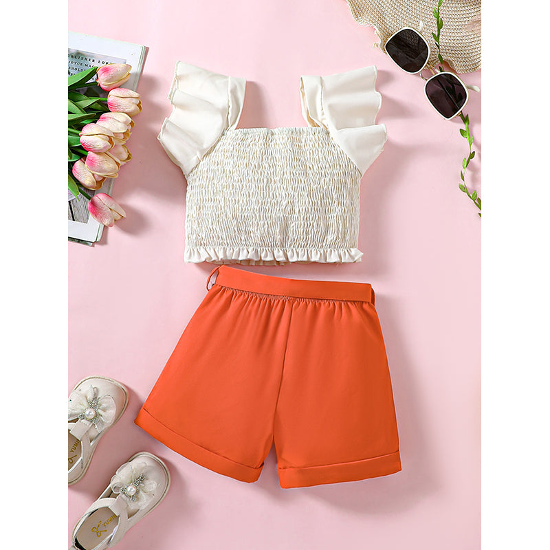 Girls Short Sleeves Square Neck Top with Shorts