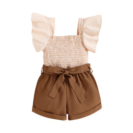 Infant Girls Brown Smocked Square Neck Top with Shorts