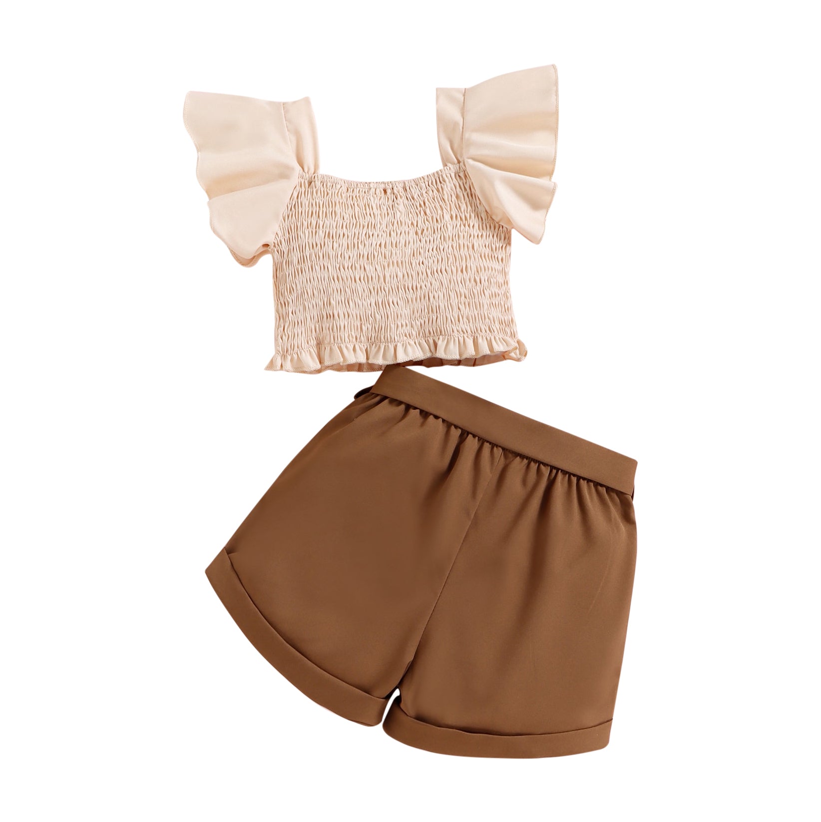 Infant Girls Brown Smocked Square Neck Top with Shorts