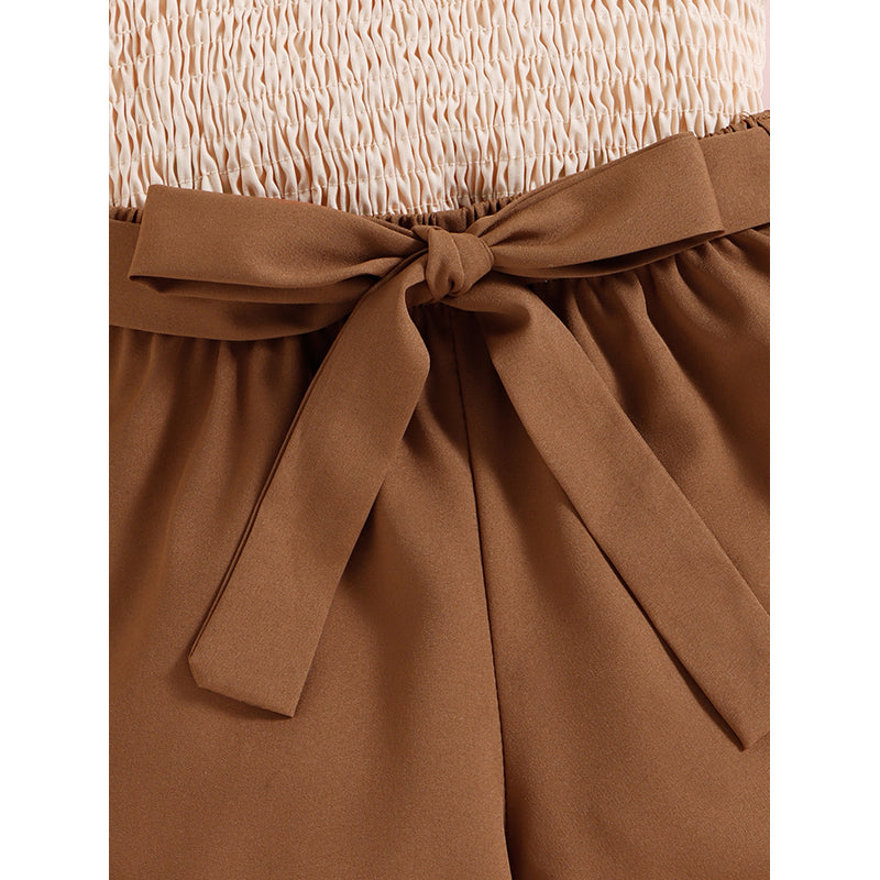 Infant Girls Brown Smocked Square Neck Top with Shorts