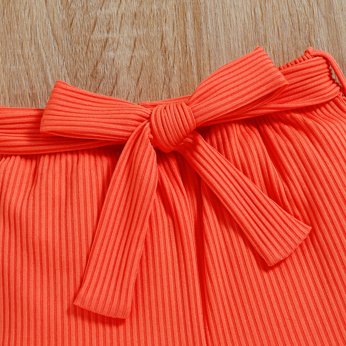 Girls Orange Self Design One Shoulder Top with Shorts