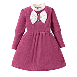 Girls Purple Ribbed Bow T-shirt Dress