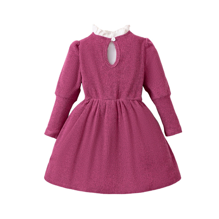 Girls Purple Ribbed Bow T-shirt Dress