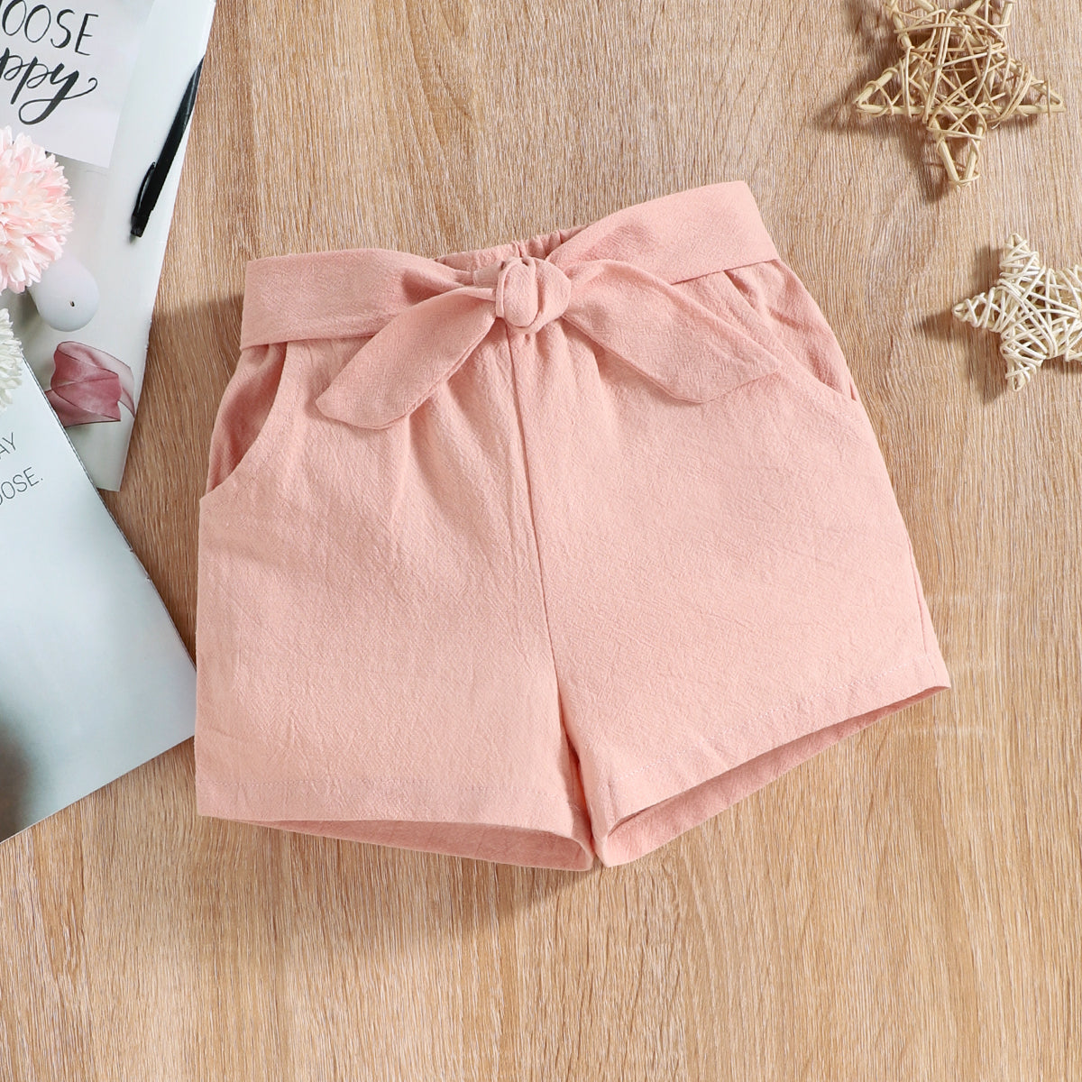 Girls Pink Embroidered Top with Shorts