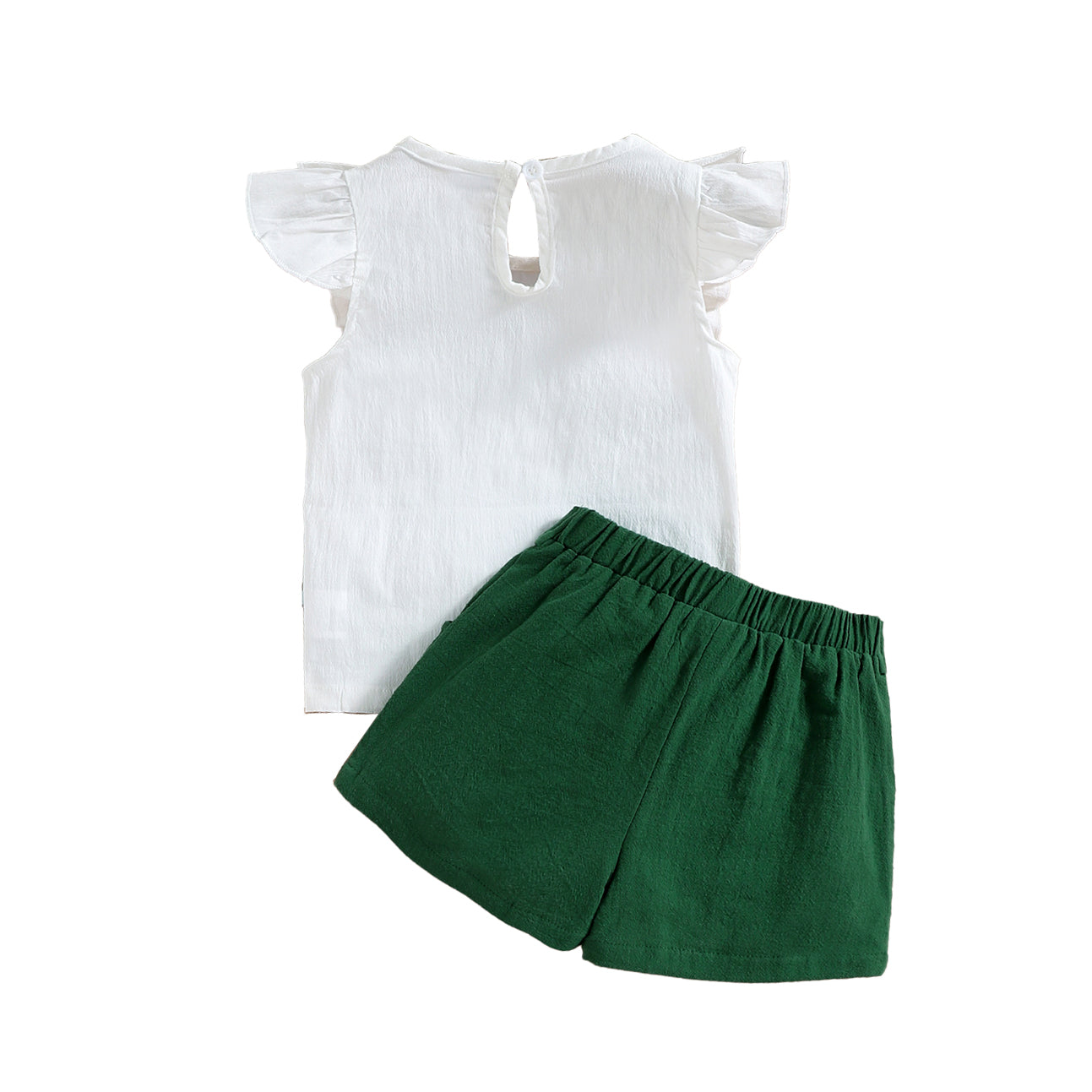 Girls Green & White Embroidered Top With Shorts