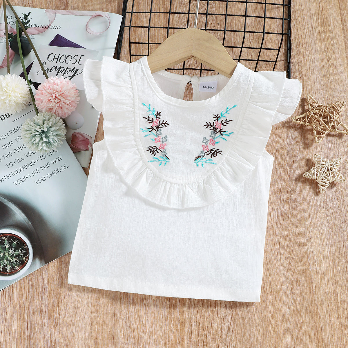 Girls Green & White Embroidered Top With Shorts