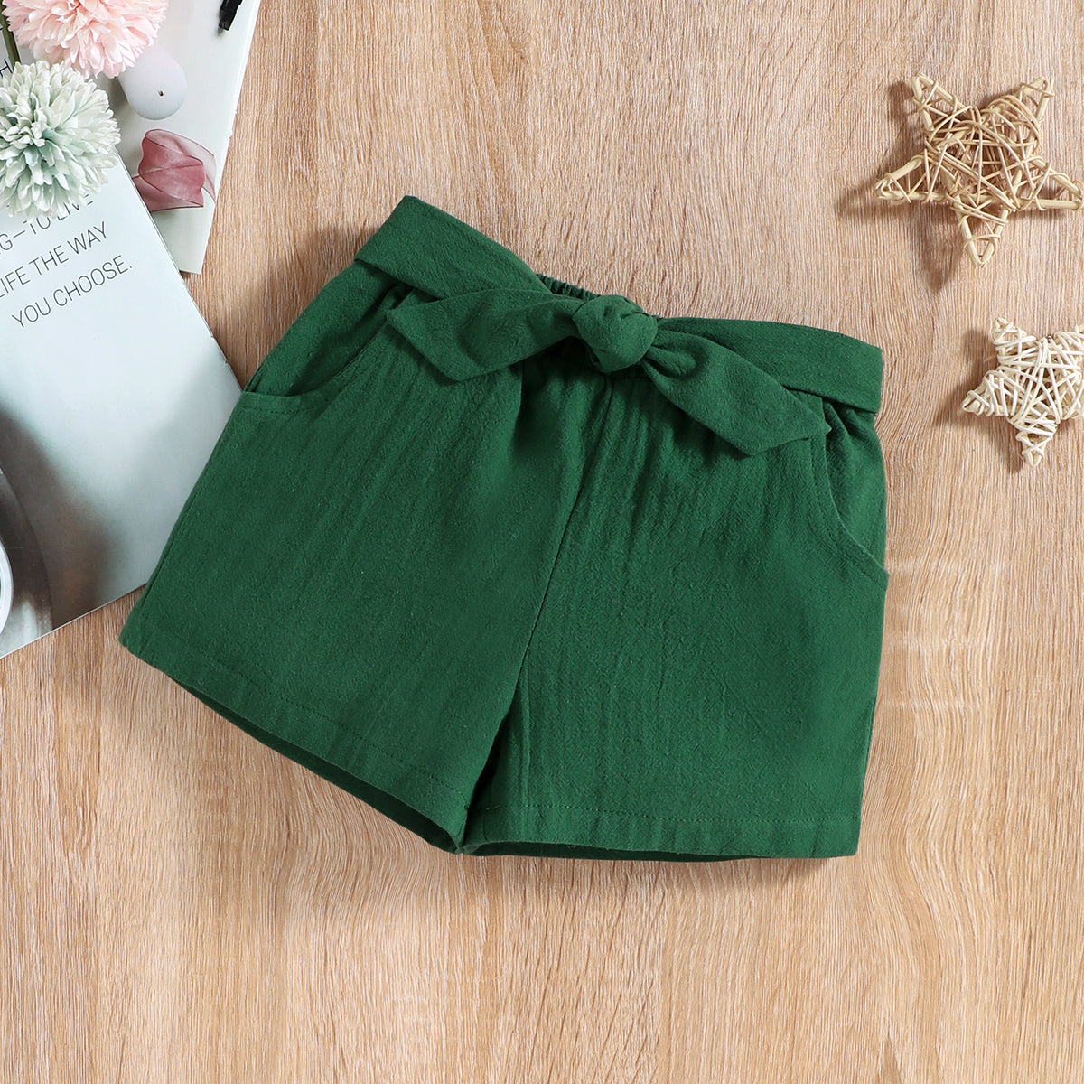 Girls Green & White Embroidered Top With Shorts