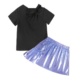 Girls Black & Blue Round Neck Top with Skirt