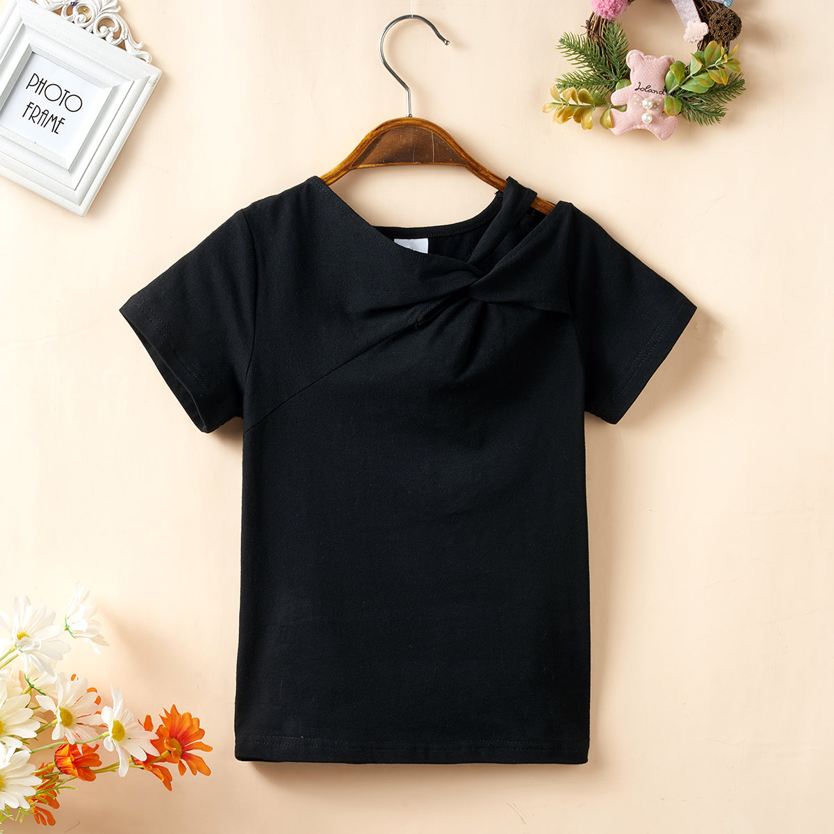 Girls Black & Blue Round Neck Top with Skirt