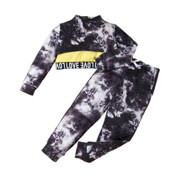 Girls Black & Yellow Dyed High Neck Top with Trousers