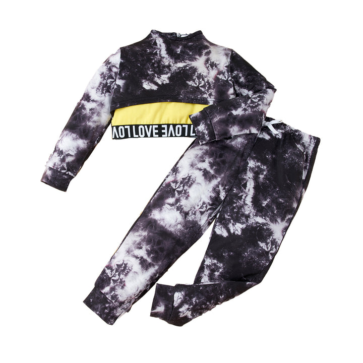 Girls Black & Yellow Dyed High Neck Top with Trousers
