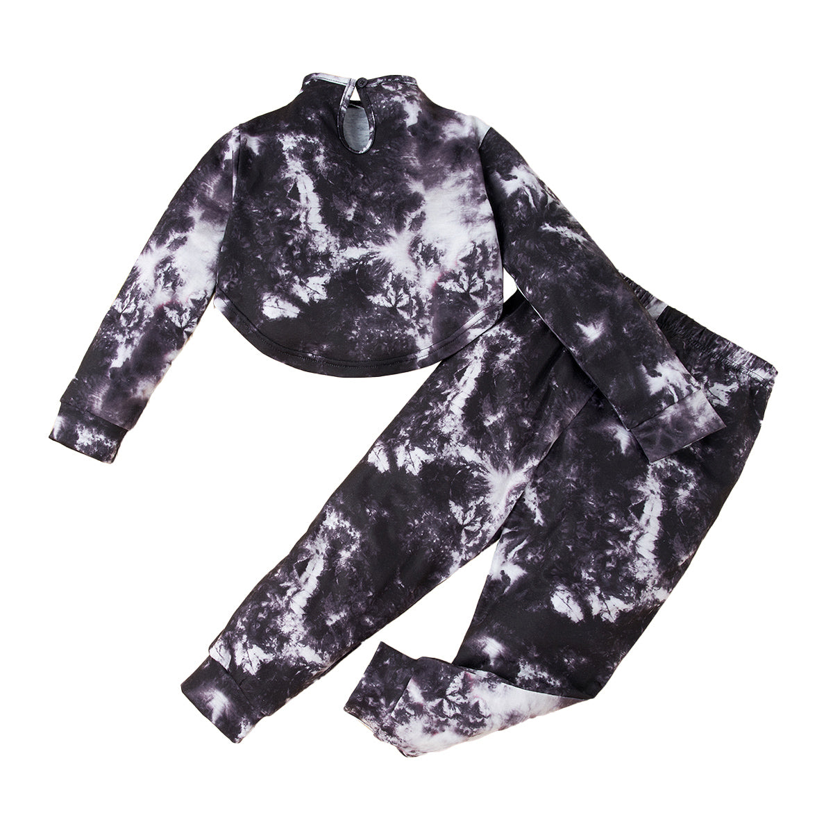 Girls Black & Yellow Dyed High Neck Top with Trousers