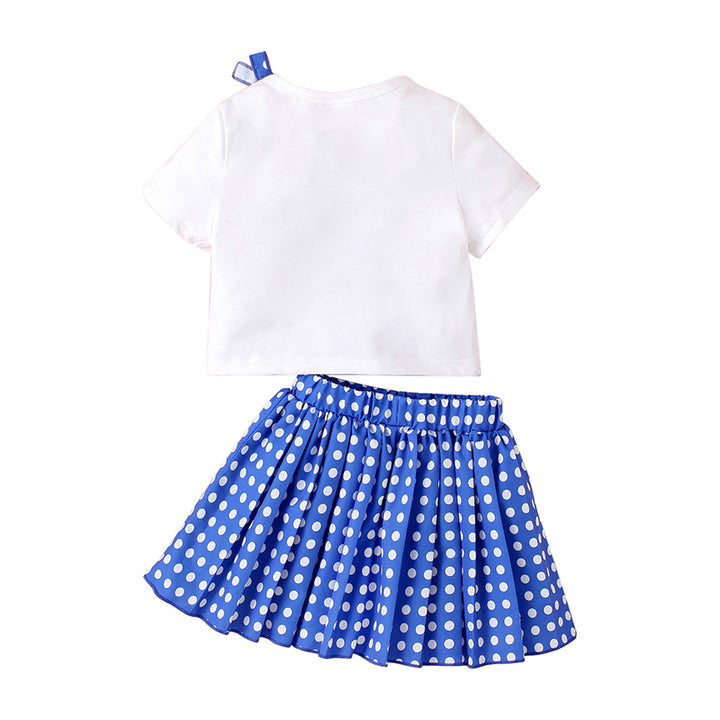 Girls Blue & White Printed Top With Skirt