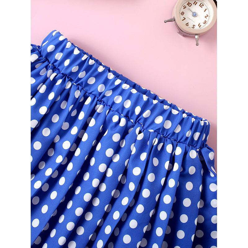 Girls Blue & White Printed Top With Skirt