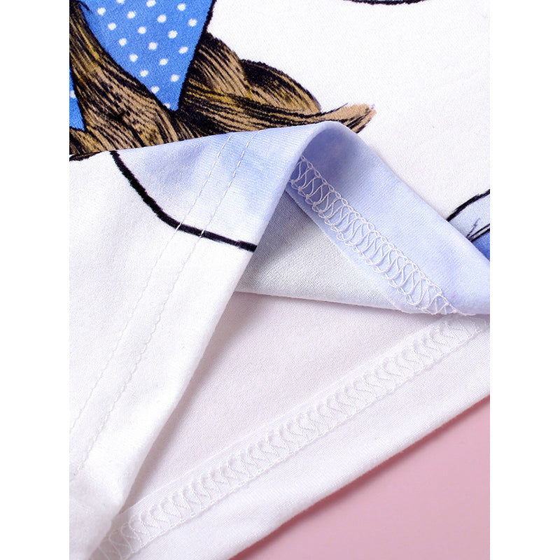 Girls Blue & White Printed Top With Skirt