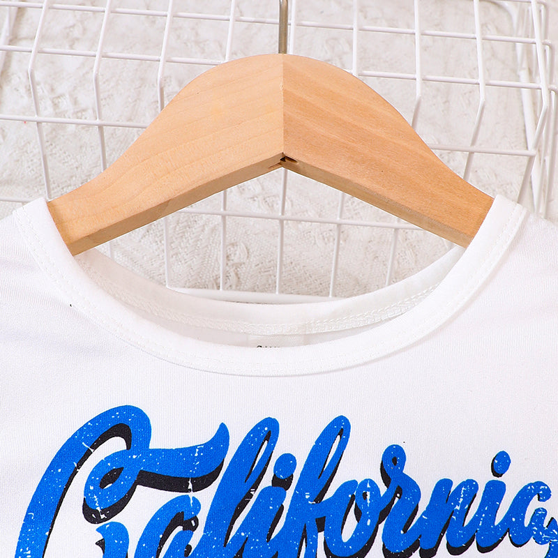 Boys White & Blue Printed T-shirt With Trousers