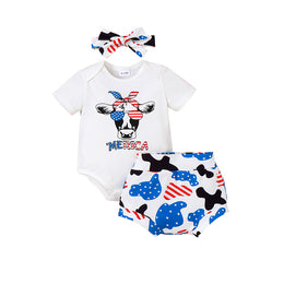 Boys White & Blue Printed T-shirt with Shorts