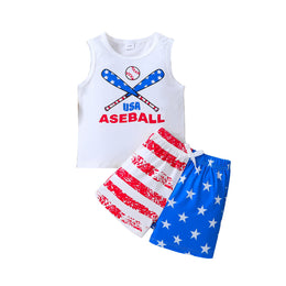 Boys White Printed T-shirt With Shorts