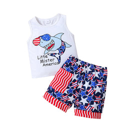 Boys White Printed T-shirt With Shorts