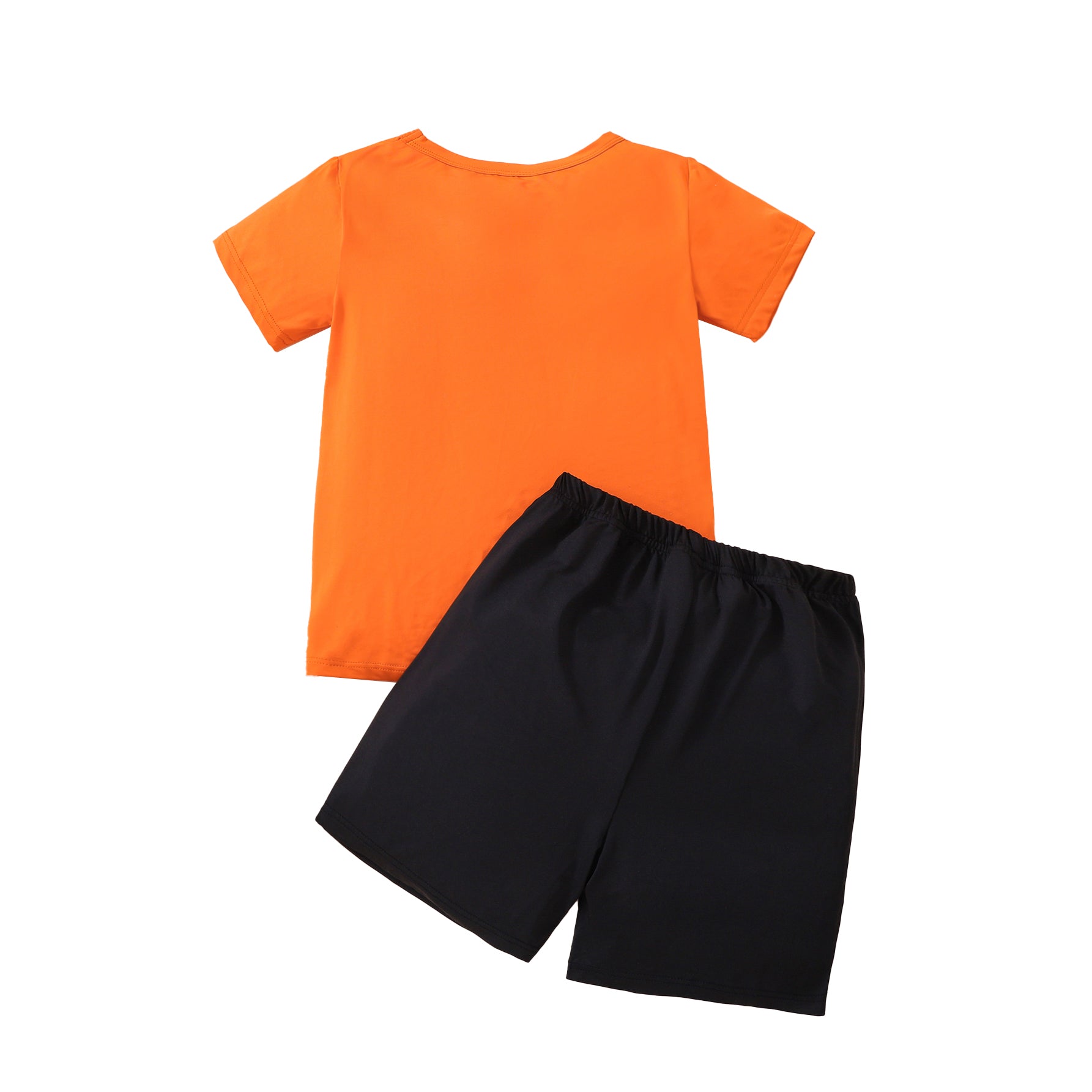 Boys Orange & Black Printed T-shirt With Shorts