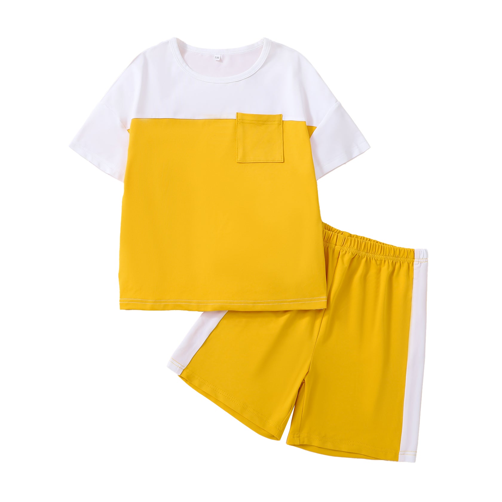Boys Yellow & White Colourblocked T-shirt With Shorts