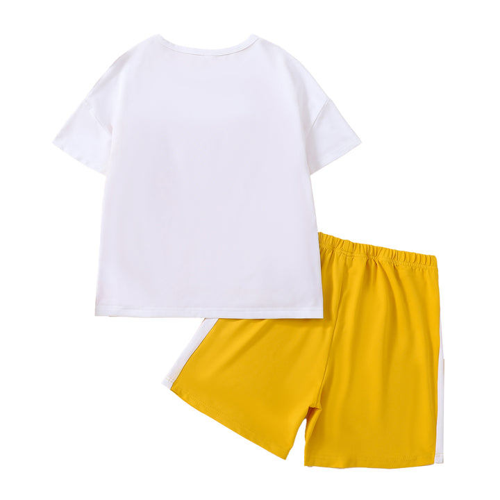 Boys Yellow & White Colourblocked T-shirt With Shorts