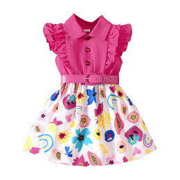 Girls Pink Conversational Printed Fit & Flare Dress