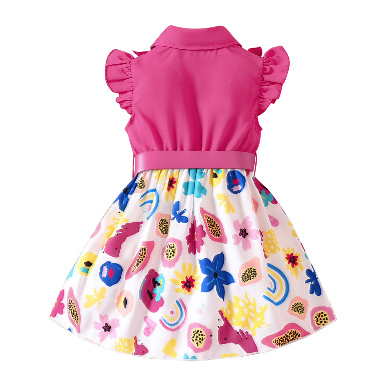 Girls Pink Conversational Printed Fit & Flare Dress