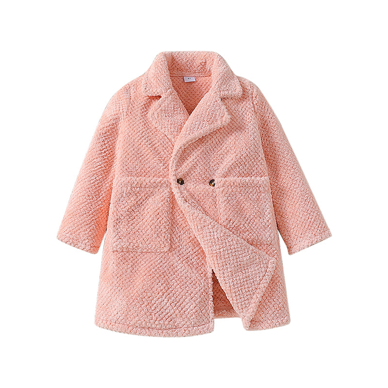 Girls Pink Double-Breasted Trench Coat