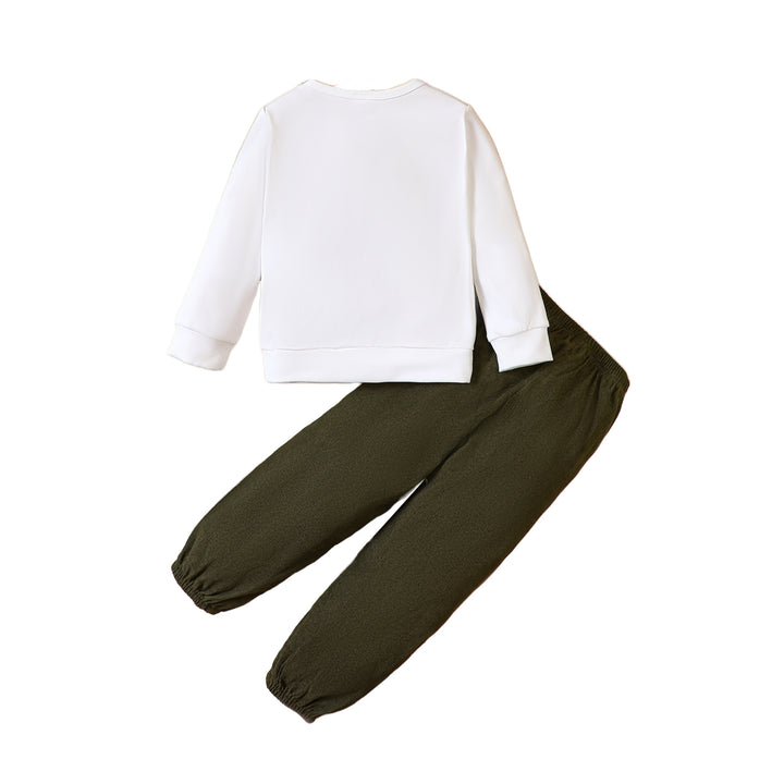 Boys White & Green Graphic Printed T-shirt with Trousers